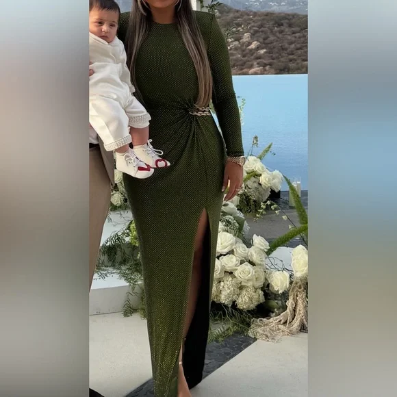 Self portrait green sequin embellished  gown - Picture 7 of 8